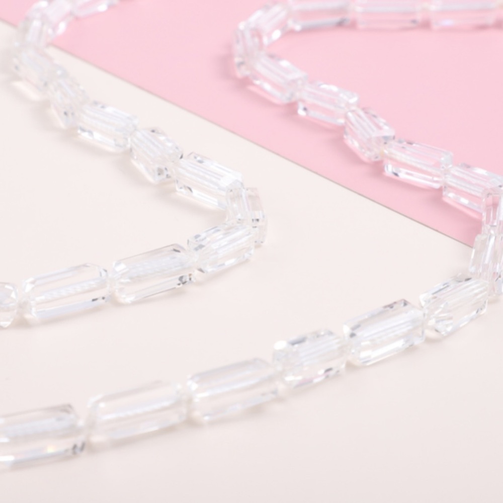 Glossy Simulated White Mystic Topaz Beaded Necklace 36 Inches in Silvertone